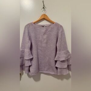 Italian purple lavender sweater boat neck bell sleeves ruffles
